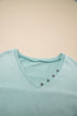 Mineral Wash Snap Trim V Neck Exposed Seam Drop Shoulder Curved Hem Long Sleeve Top
